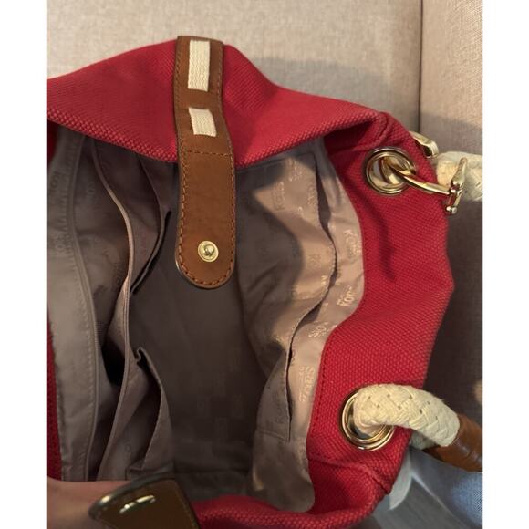 MICHAEL KORS MARINA MANDARIN RED CANVAS CONVERTIBLE PURSE,HAND+GRAB BAG - Picture 9 of 13